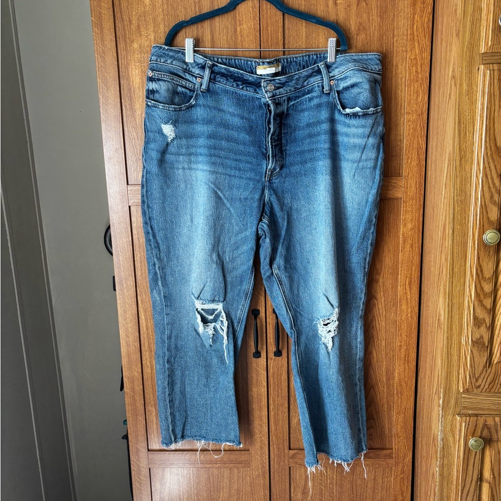 Maurices Blue Straight Leg Jeans with Distressed Details
